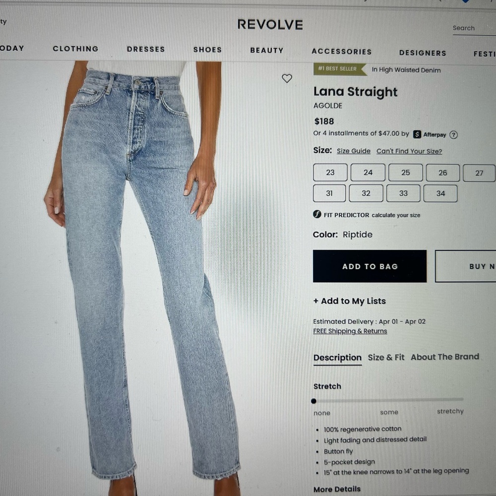 AGOLDE Lana Straight Jeans - Light Blue